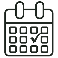 Simple line drawing of a calendar with a checkmark on one of the dates.