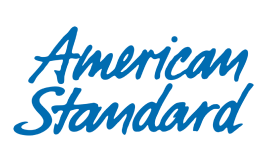 The image shows the blue script logo of "American Standard" on a light grey background.