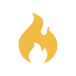 Yellow flame icon with a smooth, abstract design on a plain white background.